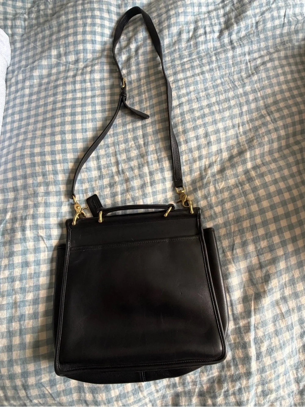 Coach Black Leather Turn-Lock Shoulder Bag
